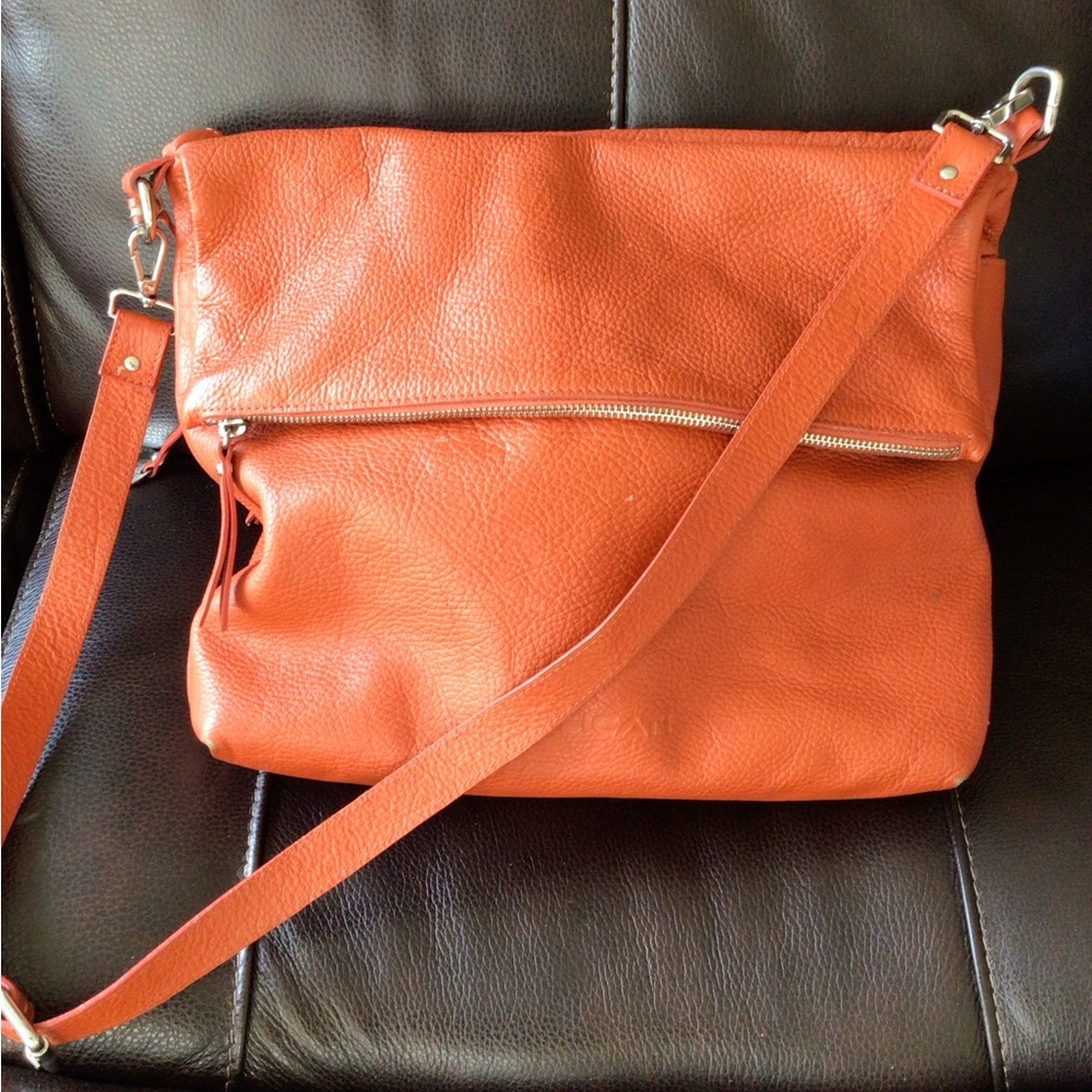 Pulicati Italy Orange Leather Hobo Shoulder Bag